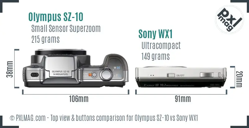 Olympus SZ-10 vs Sony WX1 top view buttons comparison