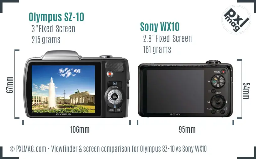 Olympus SZ-10 vs Sony WX10 Screen and Viewfinder comparison
