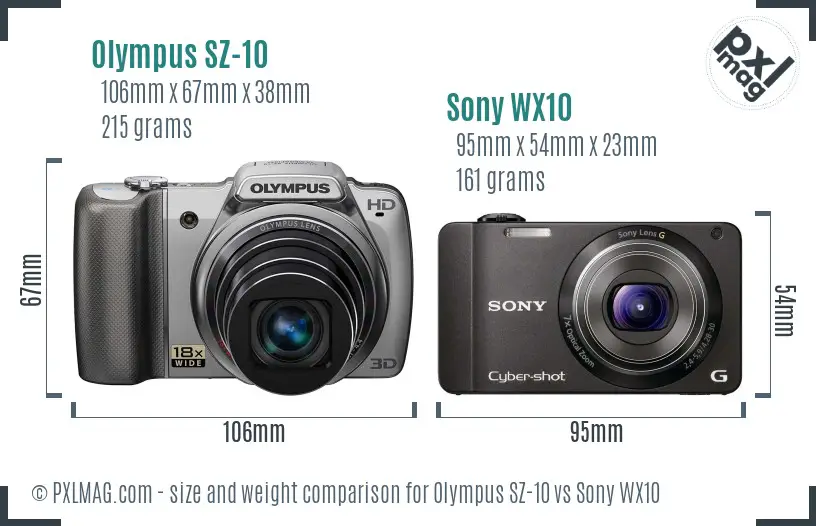 Olympus SZ-10 vs Sony WX10 size comparison