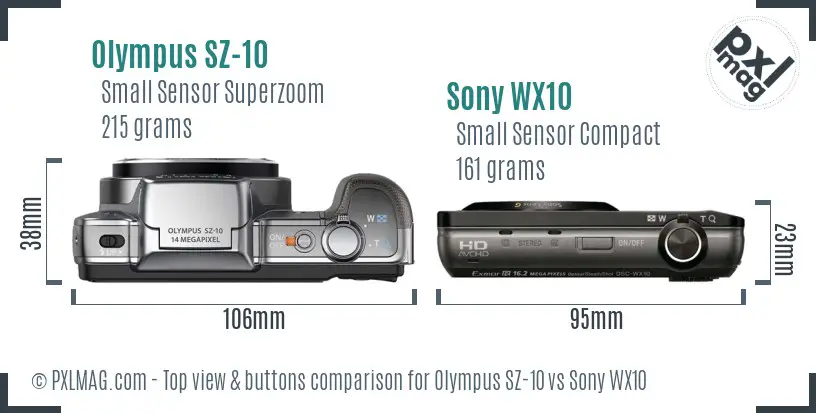 Olympus SZ-10 vs Sony WX10 top view buttons comparison