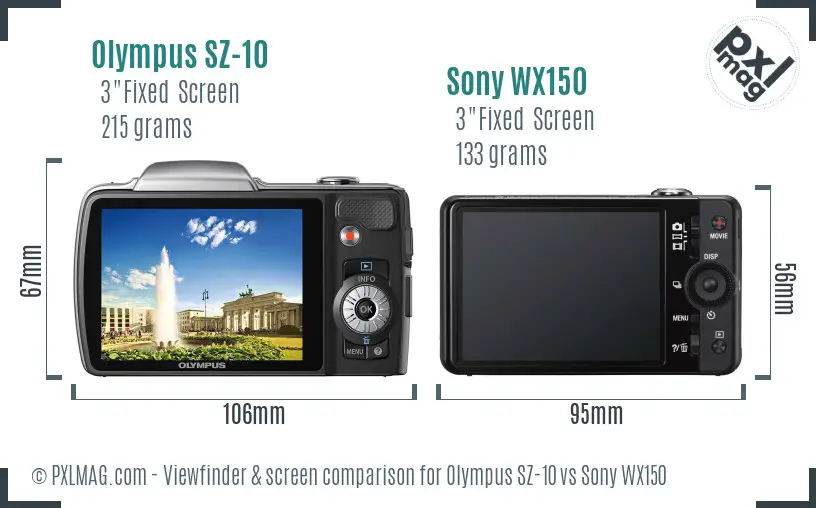 Olympus SZ-10 vs Sony WX150 Screen and Viewfinder comparison