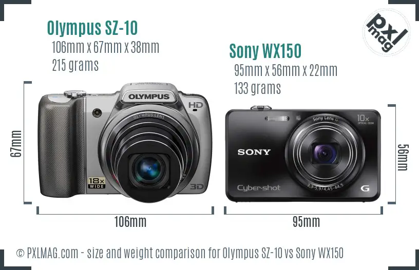 Olympus SZ-10 vs Sony WX150 size comparison