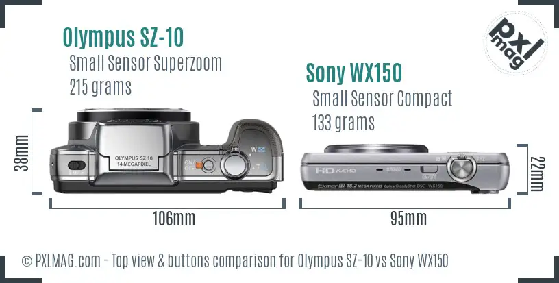 Olympus SZ-10 vs Sony WX150 top view buttons comparison