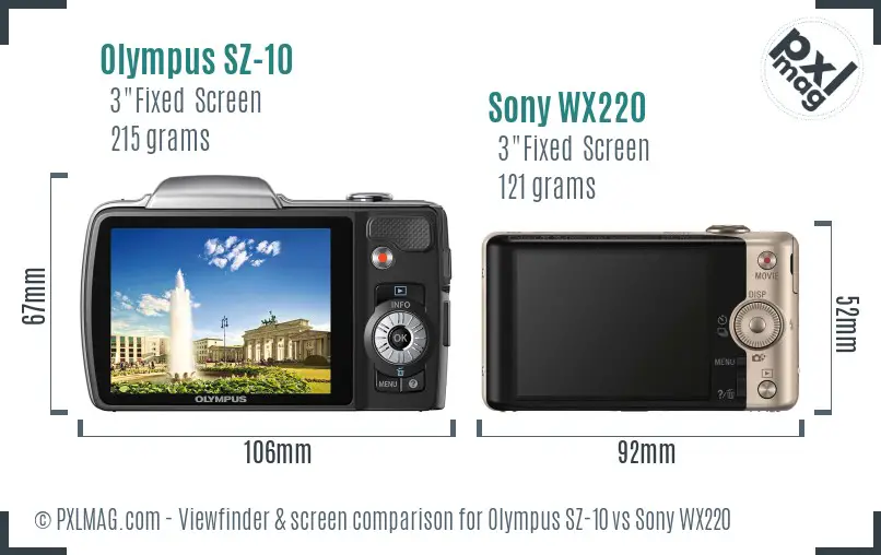 Olympus SZ-10 vs Sony WX220 Screen and Viewfinder comparison