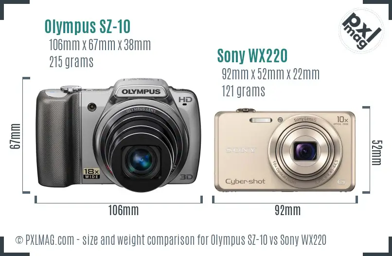 Olympus SZ-10 vs Sony WX220 size comparison