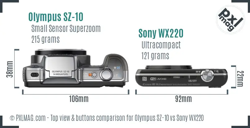 Olympus SZ-10 vs Sony WX220 top view buttons comparison