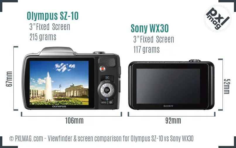 Olympus SZ-10 vs Sony WX30 Screen and Viewfinder comparison