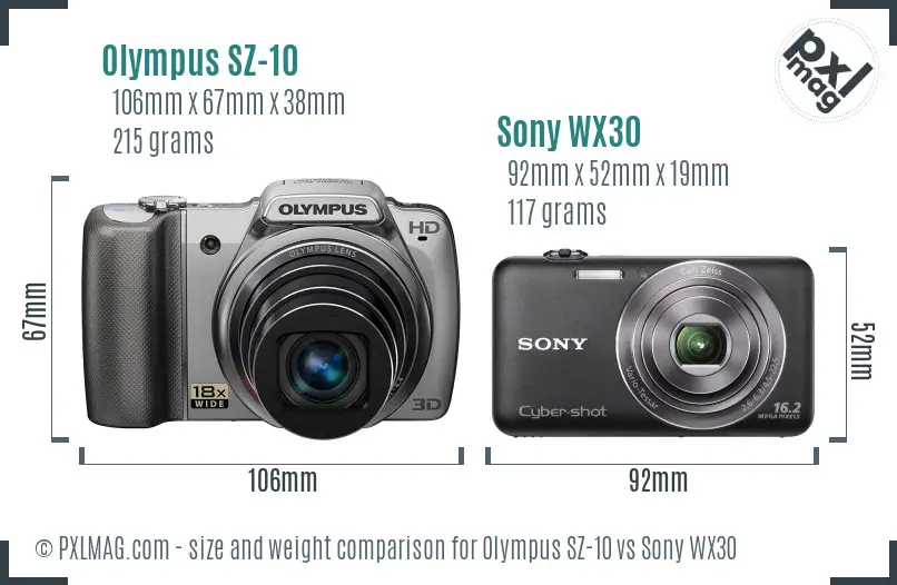 Olympus SZ-10 vs Sony WX30 size comparison
