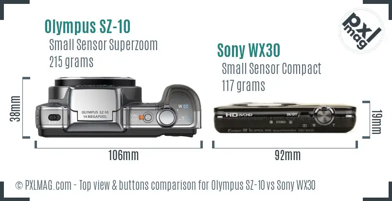 Olympus SZ-10 vs Sony WX30 top view buttons comparison