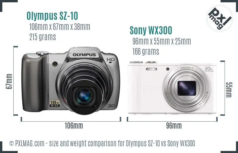 Olympus SZ-10 vs Sony WX300 size comparison