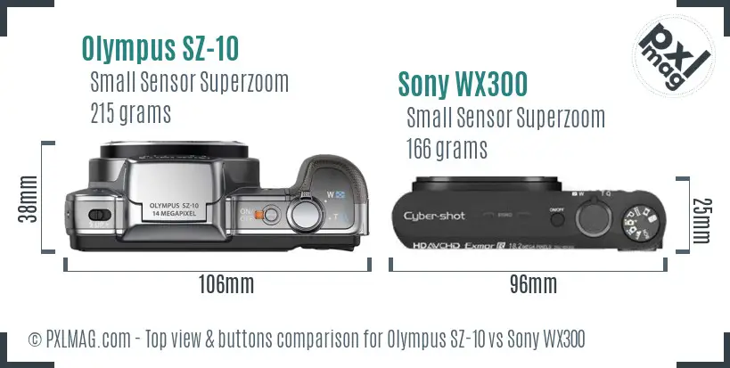 Olympus SZ-10 vs Sony WX300 top view buttons comparison