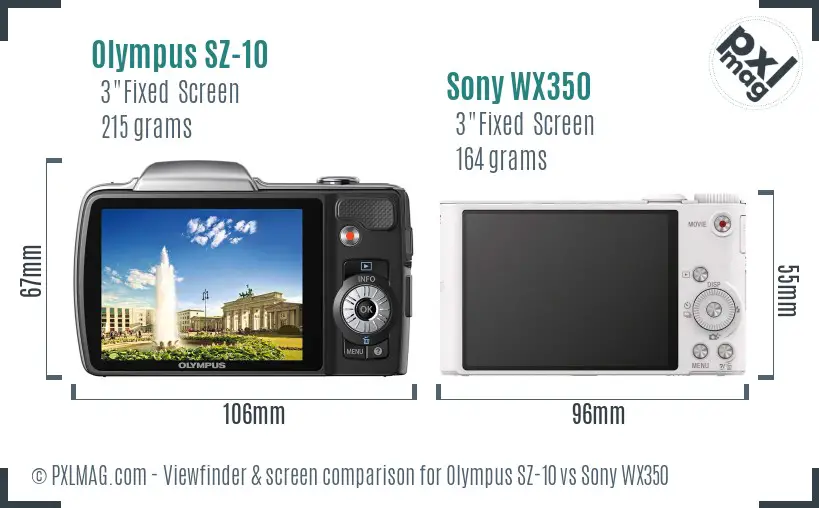 Olympus SZ-10 vs Sony WX350 Screen and Viewfinder comparison