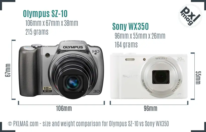Olympus SZ-10 vs Sony WX350 size comparison