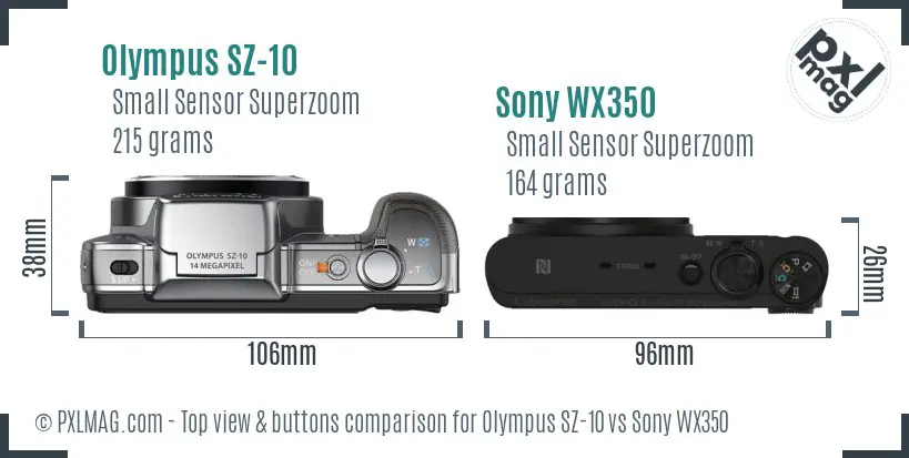Olympus SZ-10 vs Sony WX350 top view buttons comparison