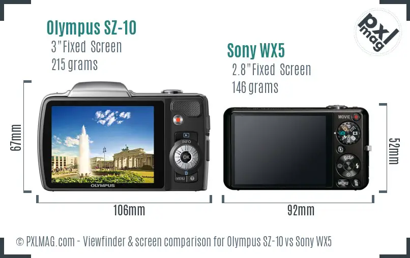 Olympus SZ-10 vs Sony WX5 Screen and Viewfinder comparison