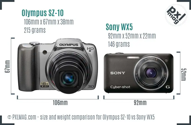 Olympus SZ-10 vs Sony WX5 size comparison