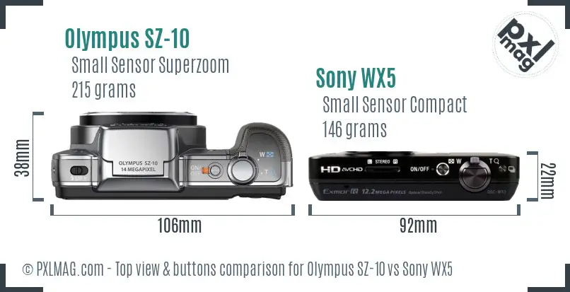 Olympus SZ-10 vs Sony WX5 top view buttons comparison