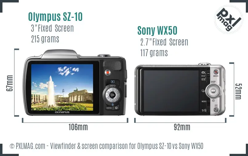 Olympus SZ-10 vs Sony WX50 Screen and Viewfinder comparison