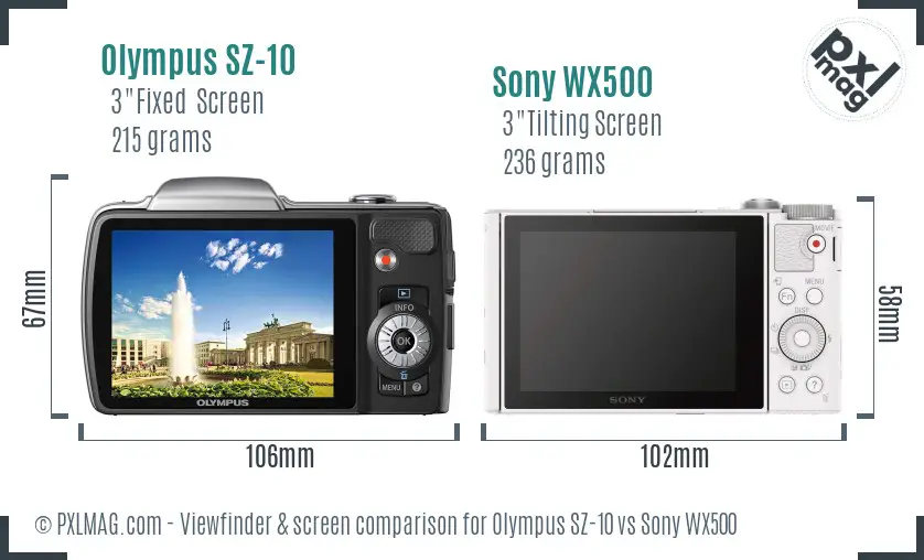 Olympus SZ-10 vs Sony WX500 Screen and Viewfinder comparison