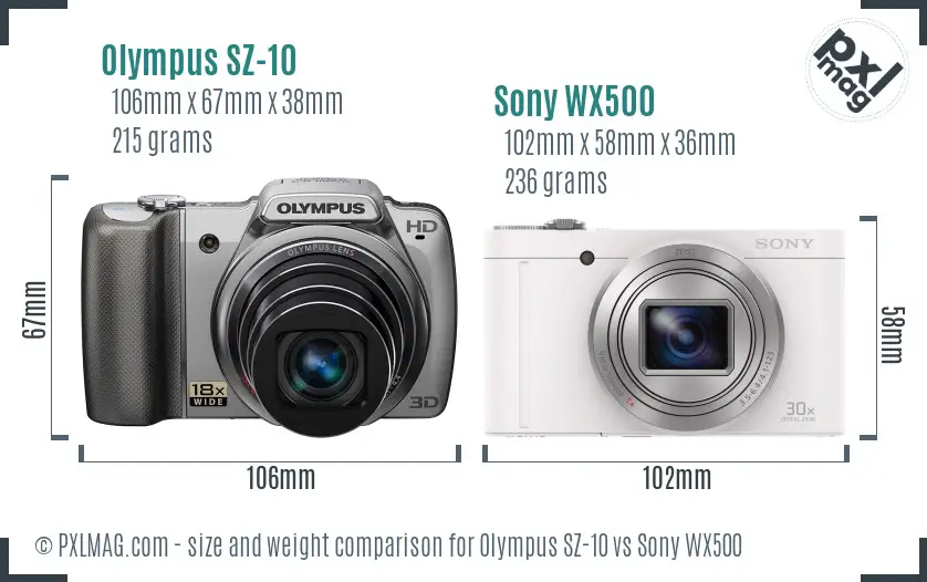 Olympus SZ-10 vs Sony WX500 size comparison