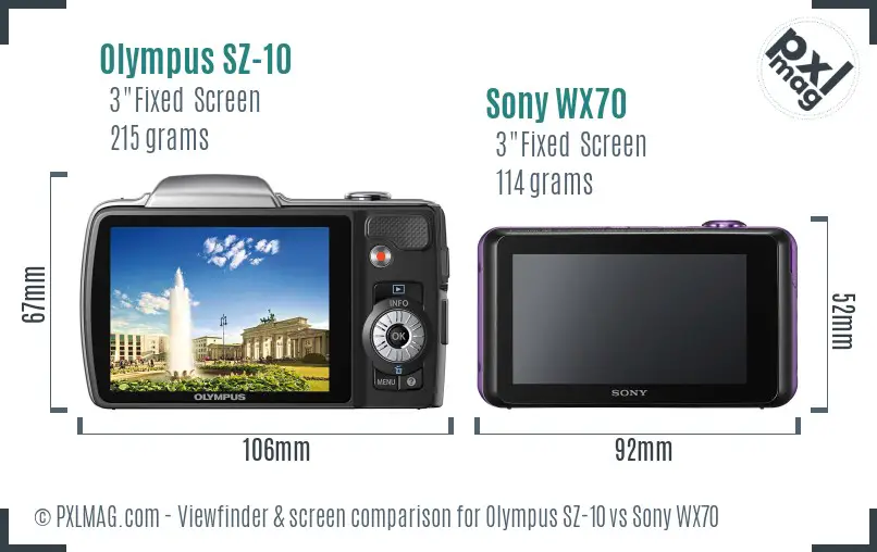Olympus SZ-10 vs Sony WX70 Screen and Viewfinder comparison