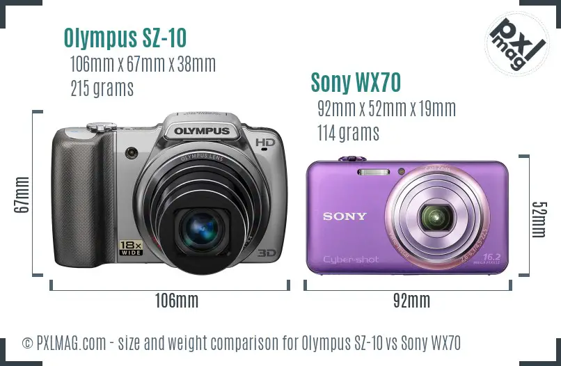Olympus SZ-10 vs Sony WX70 size comparison