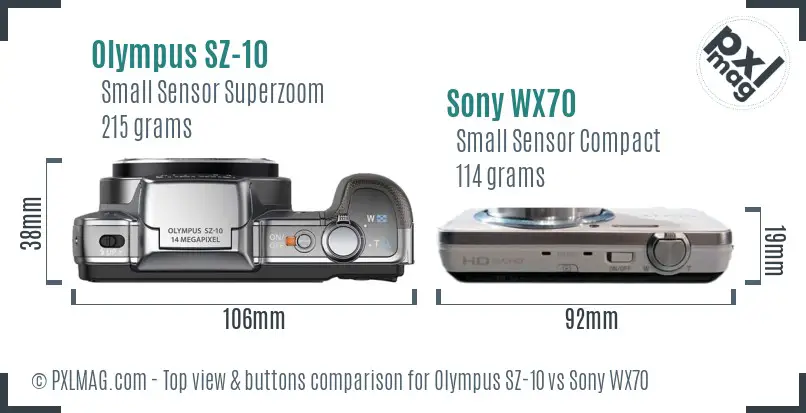 Olympus SZ-10 vs Sony WX70 top view buttons comparison