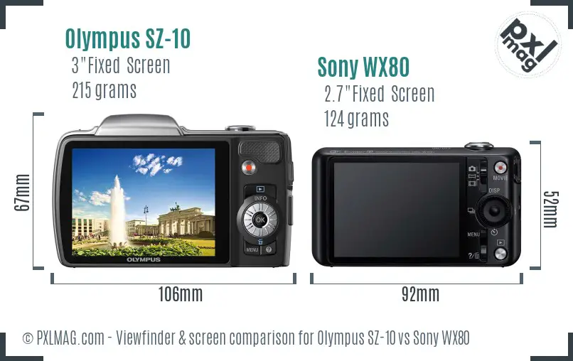 Olympus SZ-10 vs Sony WX80 Screen and Viewfinder comparison