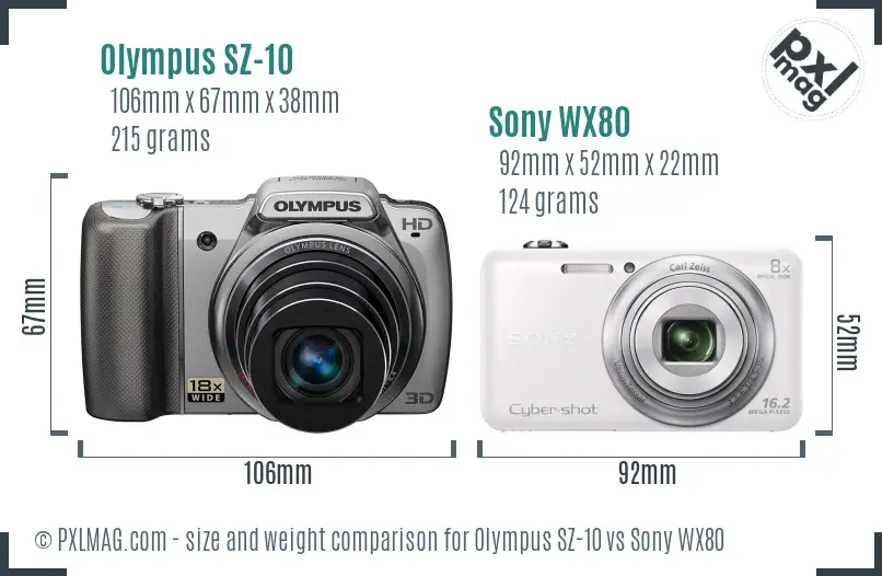 Olympus SZ-10 vs Sony WX80 size comparison