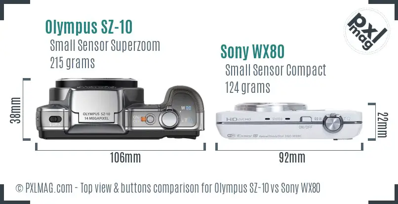 Olympus SZ-10 vs Sony WX80 top view buttons comparison