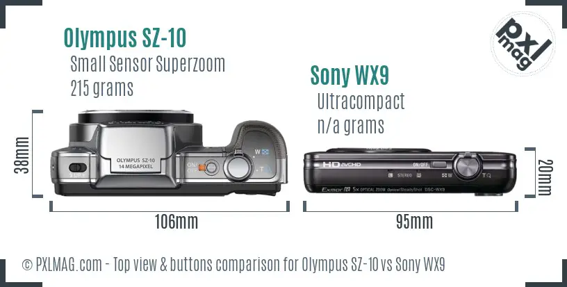 Olympus SZ-10 vs Sony WX9 top view buttons comparison