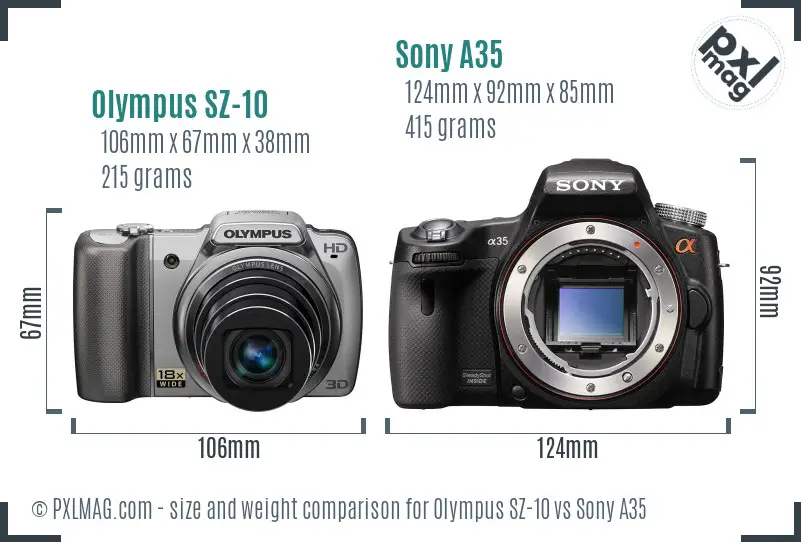 Olympus SZ-10 vs Sony A35 size comparison