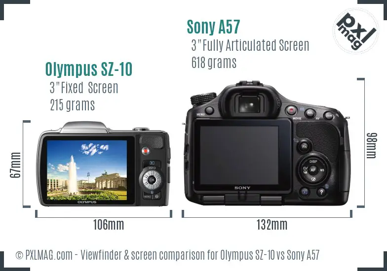 Olympus SZ-10 vs Sony A57 Screen and Viewfinder comparison