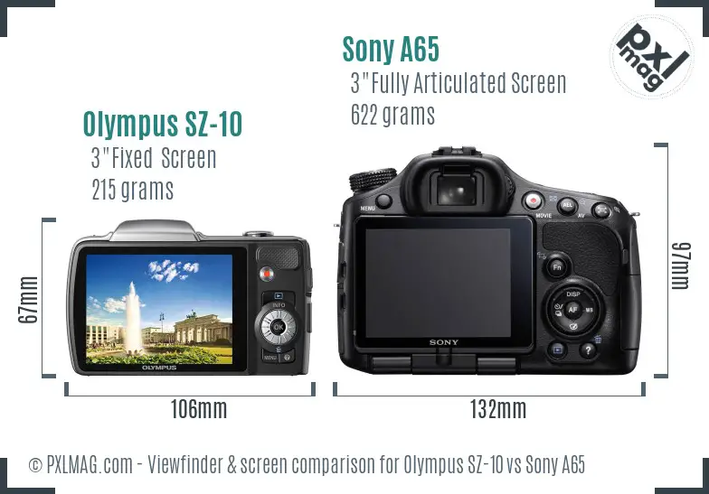 Olympus SZ-10 vs Sony A65 Screen and Viewfinder comparison