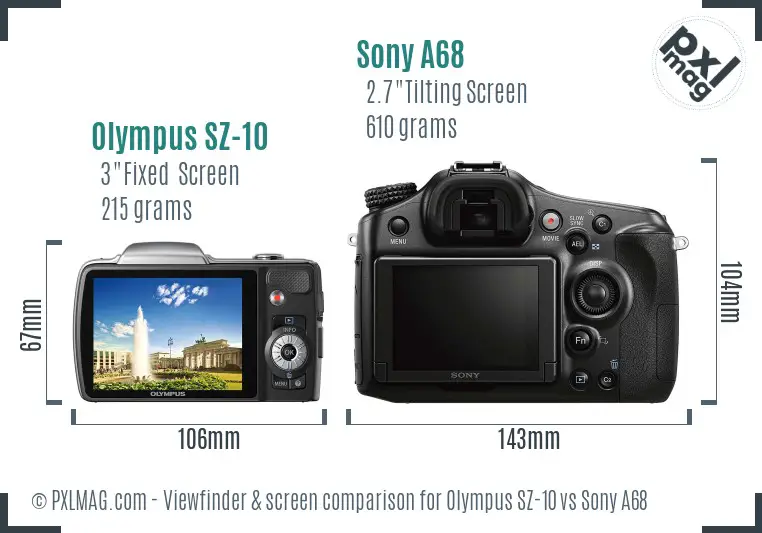 Olympus SZ-10 vs Sony A68 Screen and Viewfinder comparison