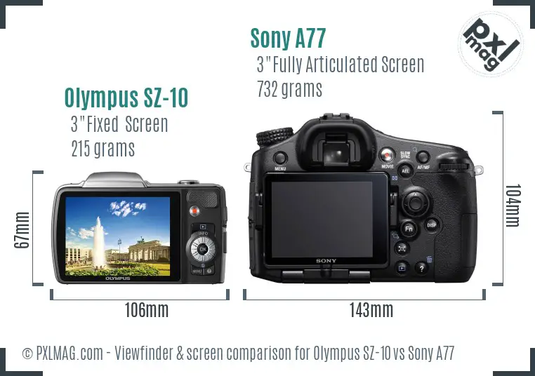 Olympus SZ-10 vs Sony A77 Screen and Viewfinder comparison
