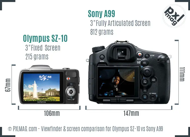 Olympus SZ-10 vs Sony A99 Screen and Viewfinder comparison