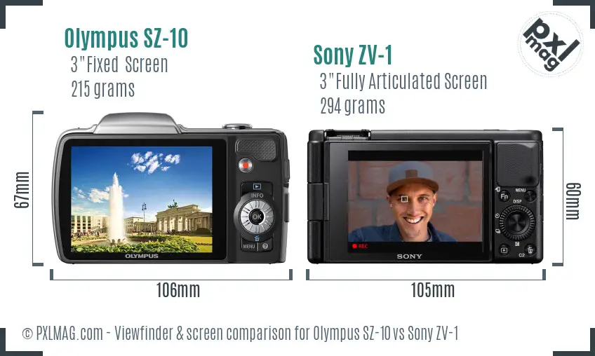 Olympus SZ-10 vs Sony ZV-1 Screen and Viewfinder comparison