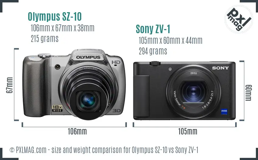 Olympus SZ-10 vs Sony ZV-1 size comparison