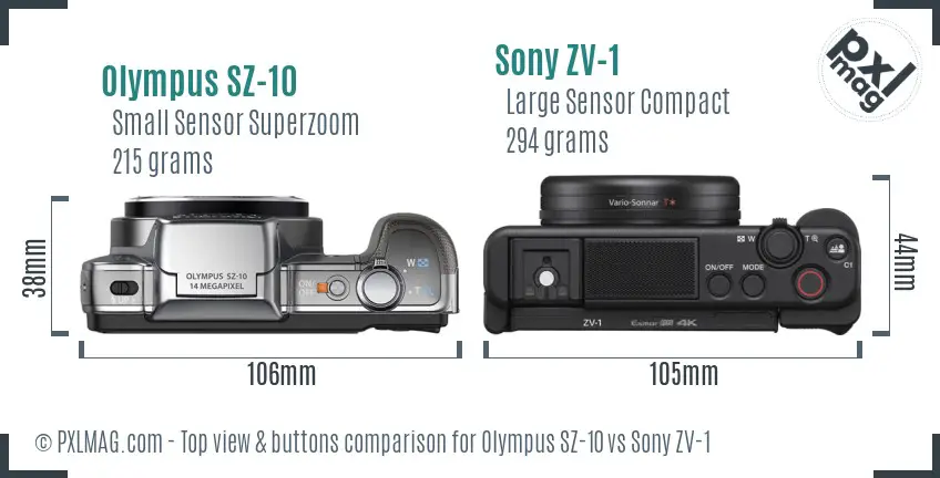 Olympus SZ-10 vs Sony ZV-1 top view buttons comparison