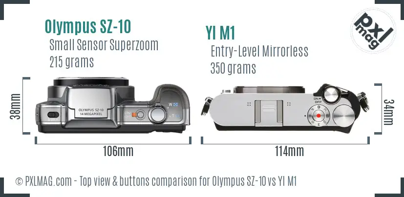 Olympus SZ-10 vs YI M1 top view buttons comparison