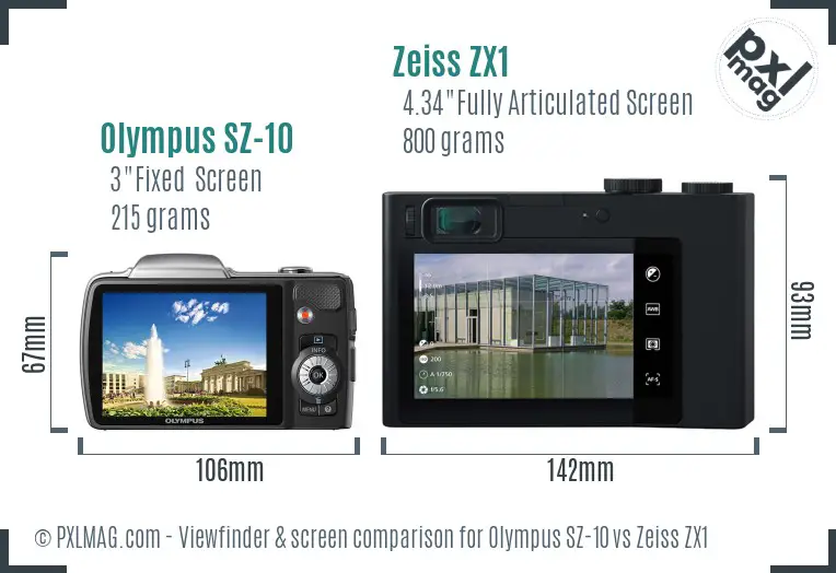 Olympus SZ-10 vs Zeiss ZX1 Screen and Viewfinder comparison
