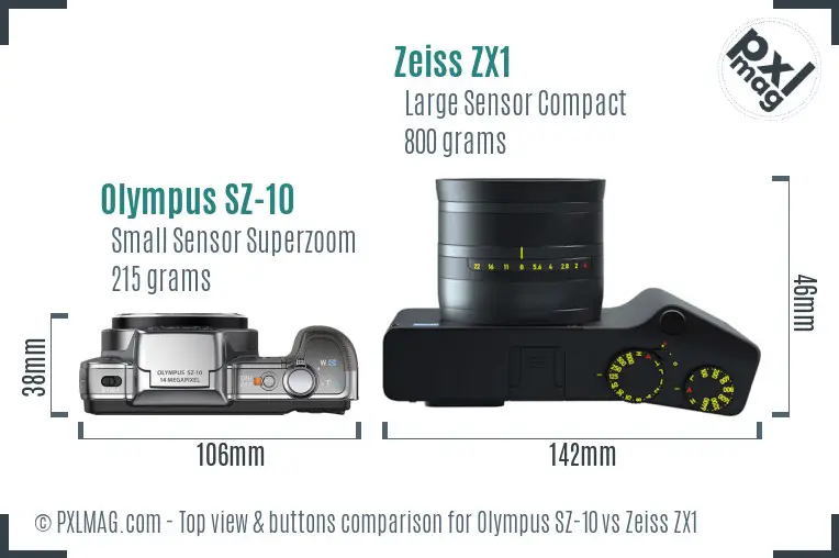 Olympus SZ-10 vs Zeiss ZX1 top view buttons comparison