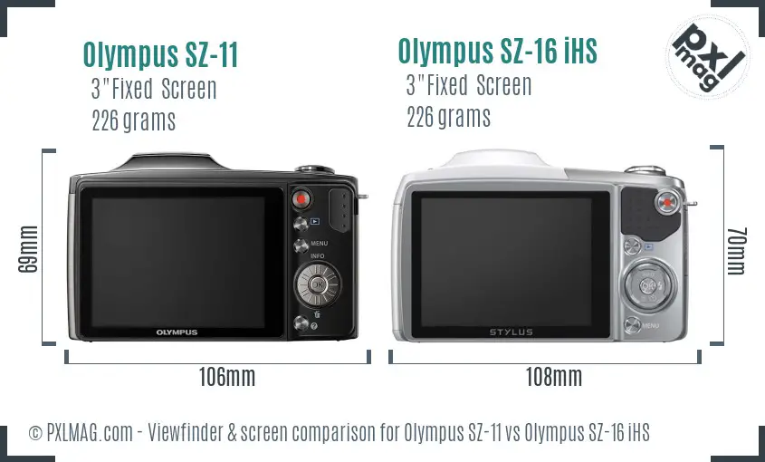 Olympus SZ-11 vs Olympus SZ-16 iHS Screen and Viewfinder comparison