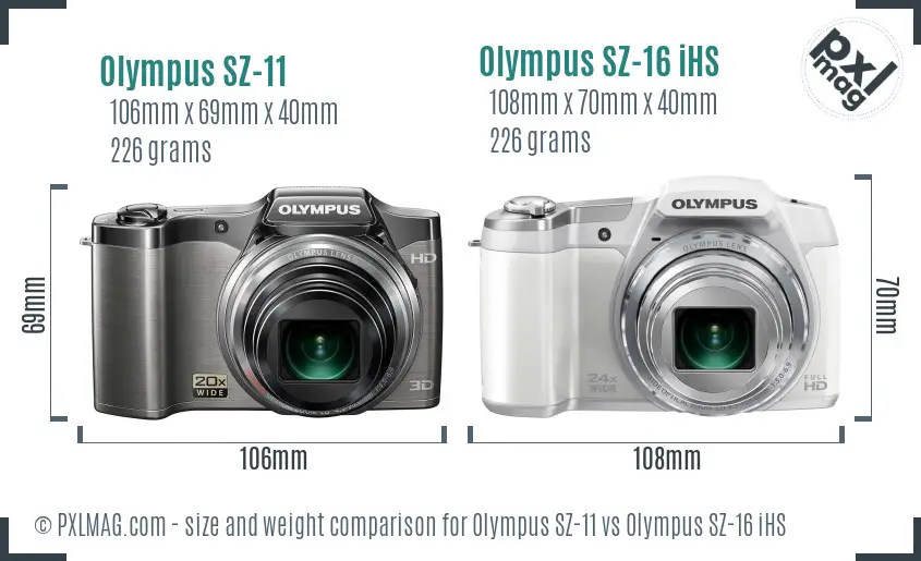 Olympus SZ-11 vs Olympus SZ-16 iHS size comparison