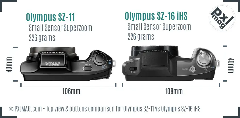 Olympus SZ-11 vs Olympus SZ-16 iHS top view buttons comparison