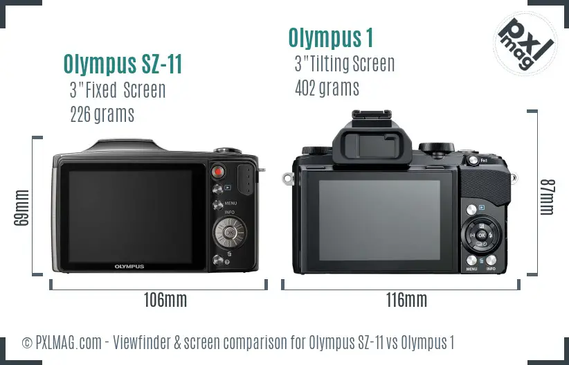 Olympus SZ-11 vs Olympus 1 Screen and Viewfinder comparison