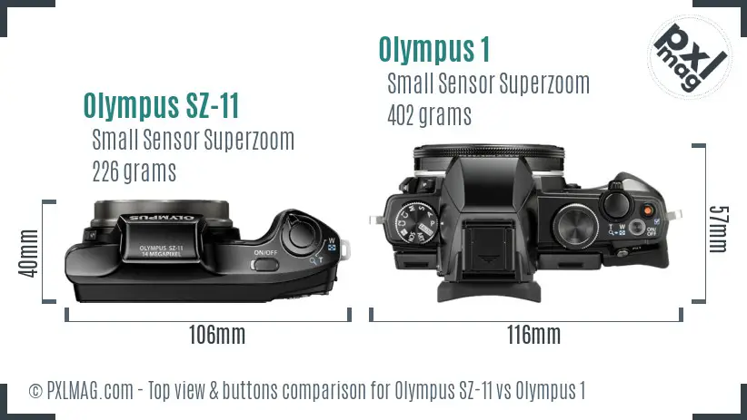 Olympus SZ-11 vs Olympus 1 top view buttons comparison