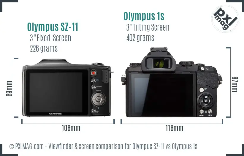 Olympus SZ-11 vs Olympus 1s Screen and Viewfinder comparison