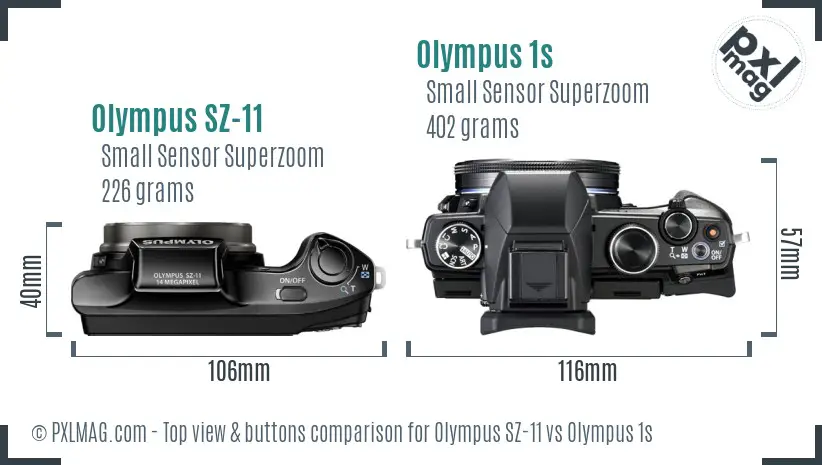 Olympus SZ-11 vs Olympus 1s top view buttons comparison